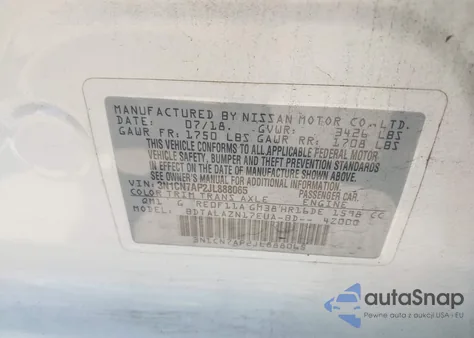 2018 Nissan Versa 1.6 S+ from USA, damaged, VIN 3N1CN7AP2JL888065